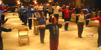 Pracicing the Qigong exercise Snake arm in Stockholm 2007-10