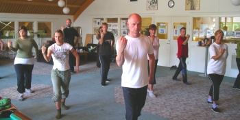 The participants are practicing Wei Tuo Jin in Gothenburg, may 2007