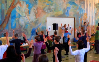 Practicing Shenxin Qigong during the winter course 2009 in Bollnäs